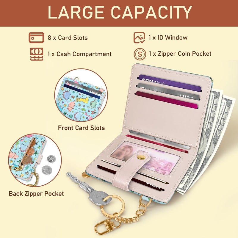 Jogjam Cute Dinosaur Rfid Girls Girly Teen Wallet, Small Slim Thin Compact Travel Credit Card Women Wallet, PU Leather Bifold Cash Zipper Coin Pocket ID Window for Female Ladies Gifts - Image 4